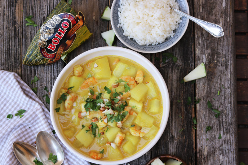 Curry de melón y langostinos (¡una receta deliciosa muy caribeña!)
