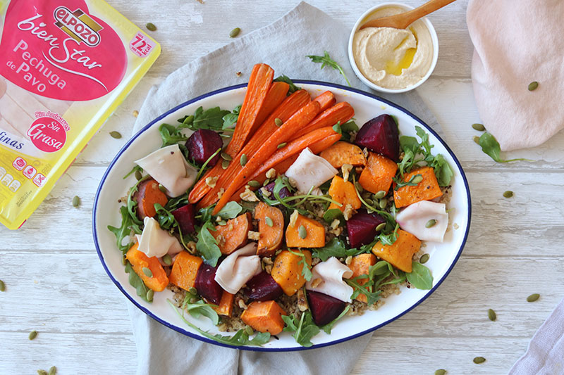 Receta de ensalada de verduras de otoño 🍂 y pechuga de Pavo ElPozo BienStar | Hoy comemos sano